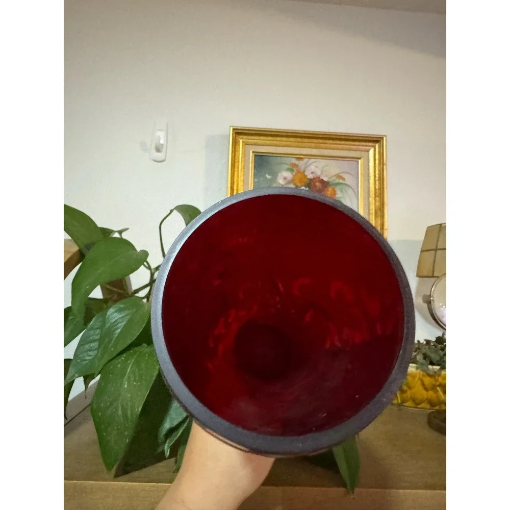 Vintage Cased‎ Ruby Red Frosted Glass Art Glass Vase - Tall Christmas